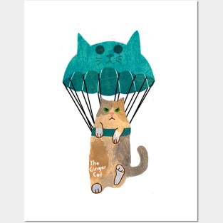 Parachuting Cat Posters and Art